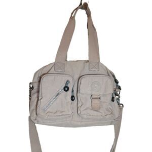 Kipling Defea Medium Crossbody Satchel Bag Creme Beige Nylon